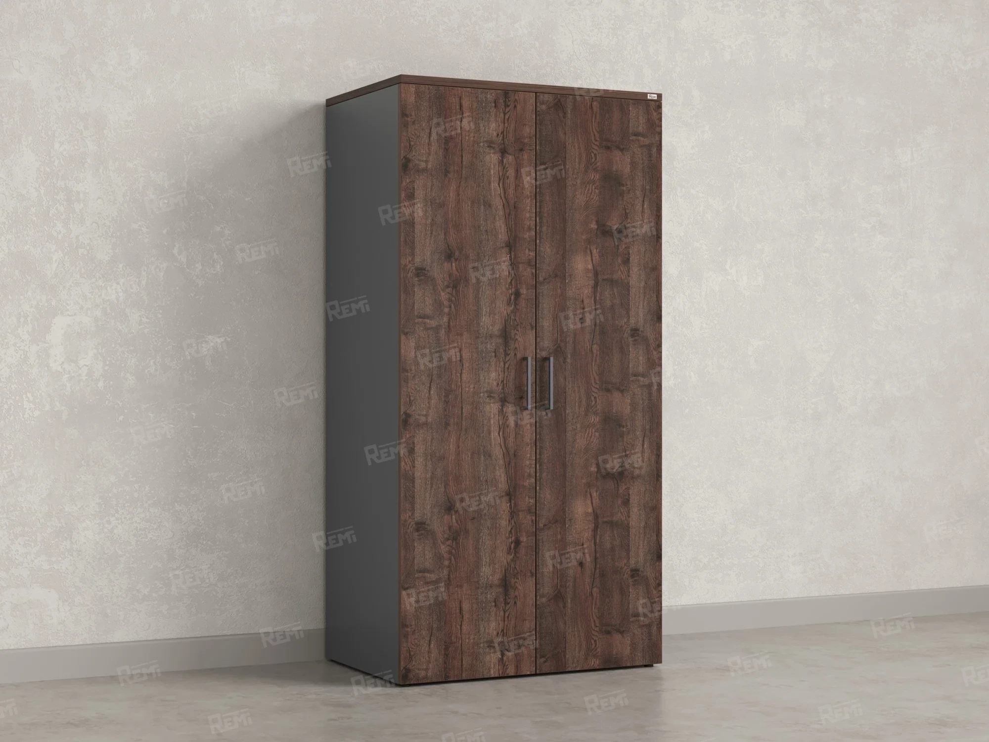 Гардероб, на регулируемых опорах, штанга, 1 полка 900x600x1800 RM159-90x60 Дуб Апрельский шоколад/Серый