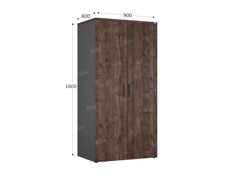 Гардероб, на регулируемых опорах, штанга, 1 полка 900x600x1800 RM159-90x60 Дуб Апрельский шоколад/Серый