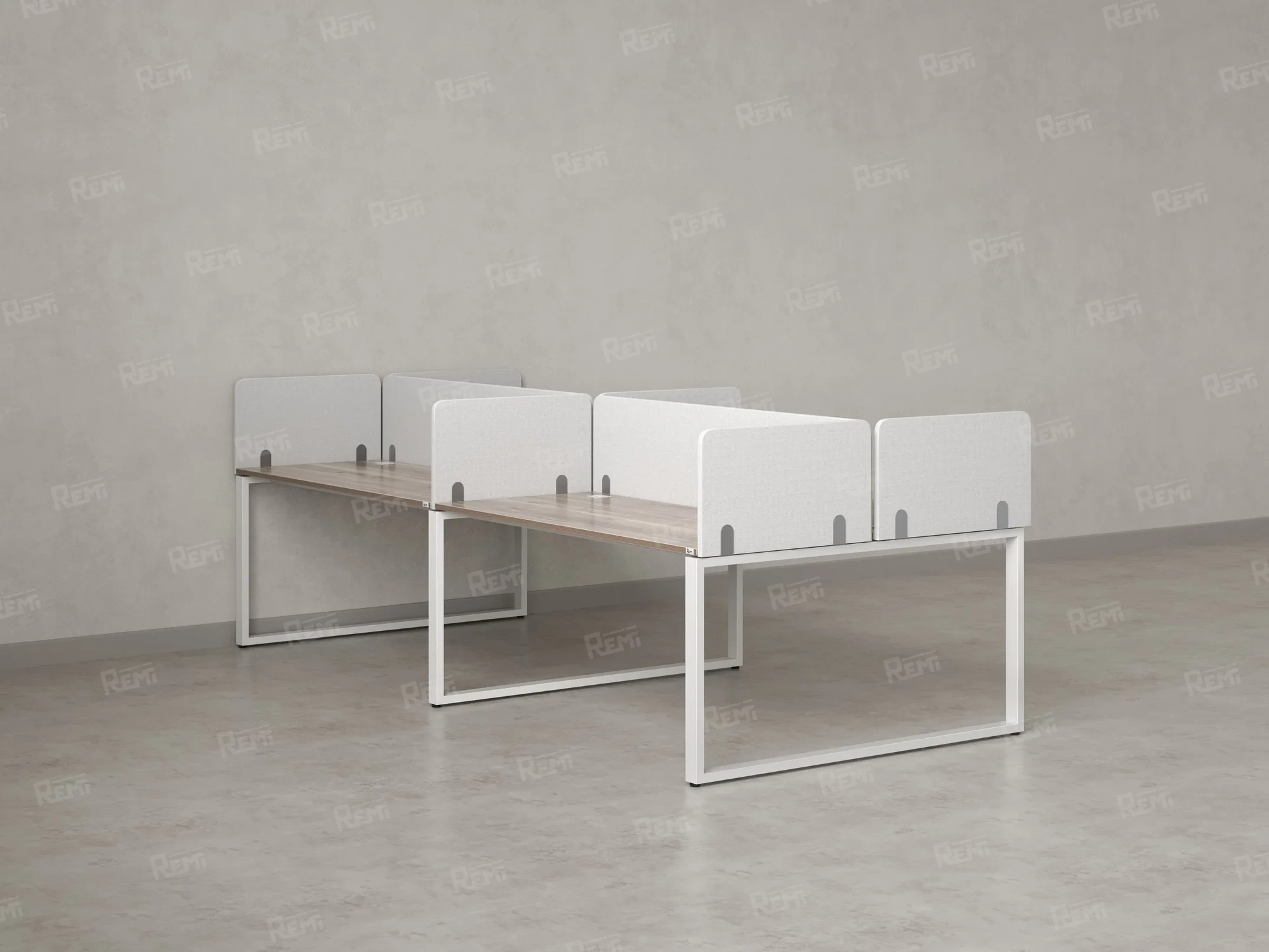 Бенч-система, 4 рабочих места, на О-образных опорах, 8 тканевых экранов 3200x1600x750 RM170-1-16x16 Дуб Маувелла/Белый