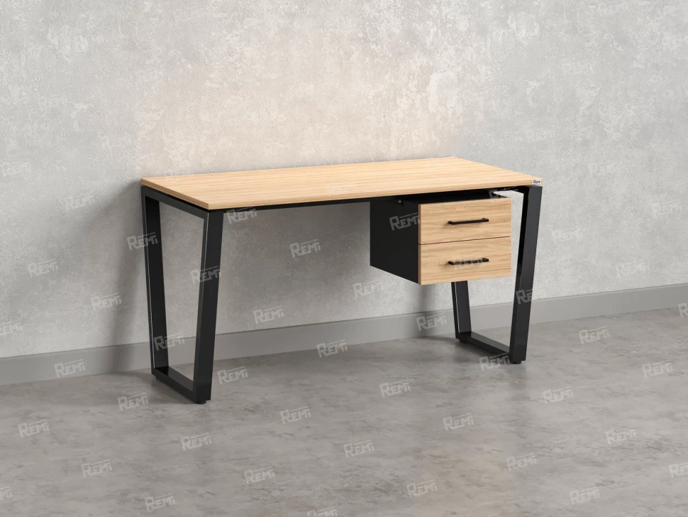 Стол прямой с подвесной тумбой 2 ящика, U-опора 1800x800x750 RM035-18x8 Вяз Швейцарский светлый/Черный