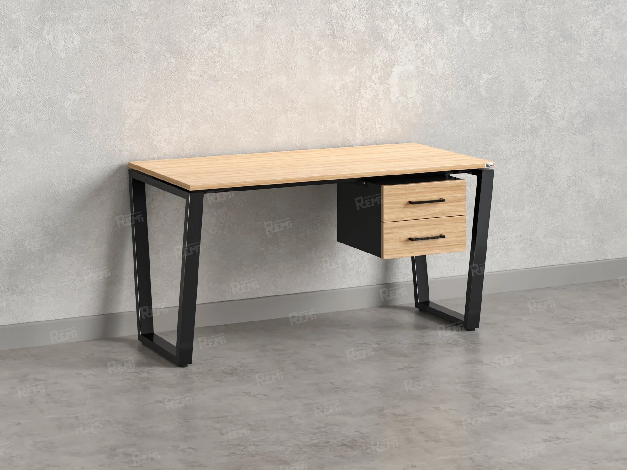 Стол прямой с подвесной тумбой 2 ящика, U-опора 1800x800x750 RM035-18x8 Вяз Швейцарский светлый/Черный