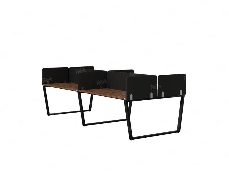 Бенч-система, 4 рабочих места, на U-образных опорах, 8 тканевых экранов 3200x1200x750 RM173-1-16x12 Дуб Юстус/Черный