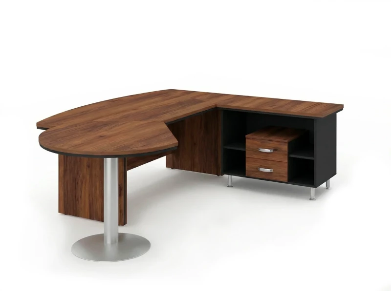 BRL RB072-215x200R Стол рук-ля R угл. с брифингом и тумбой 2 ящика 2150х2000х760 Орех Вармия/Черный