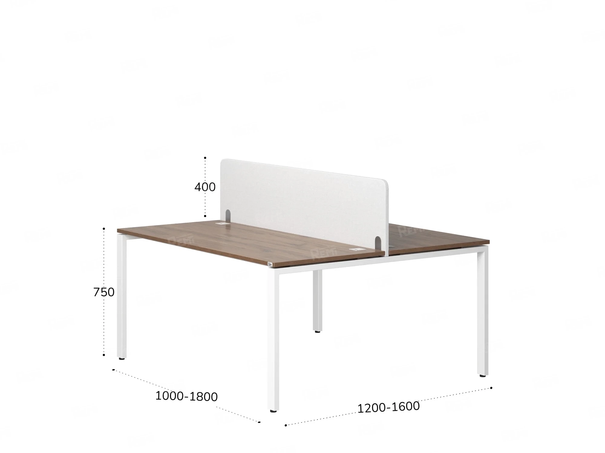 Бенч-система, 2 рабочих места, с одним тканевым экраном 1400x1400x750 RM165-1-14x14 Дуб Юстус/Белый