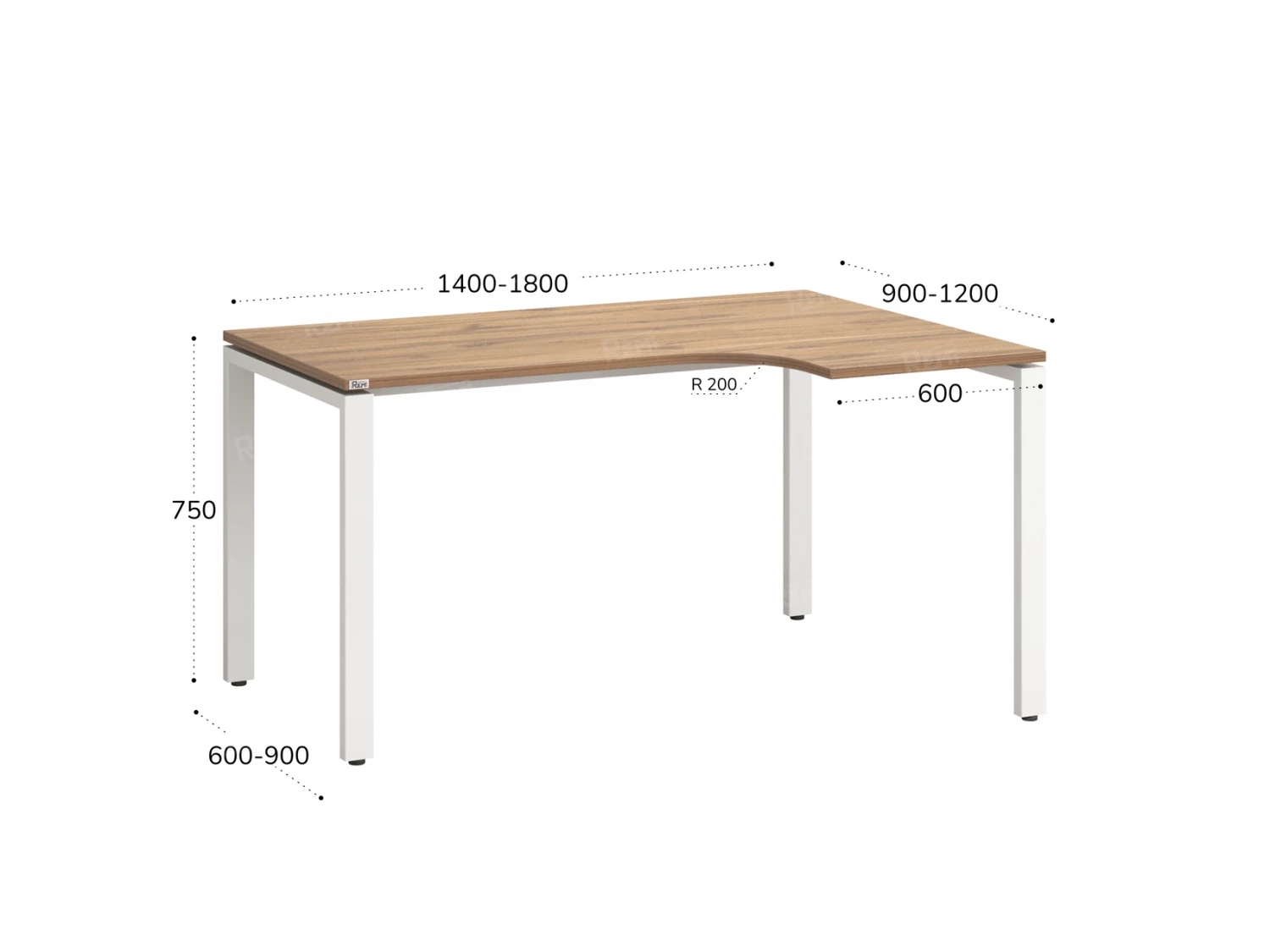 Стол угловой, П-опора, правый 1800x900/1200x750, RM052-18x9-12 Дуб Юстус/Белый