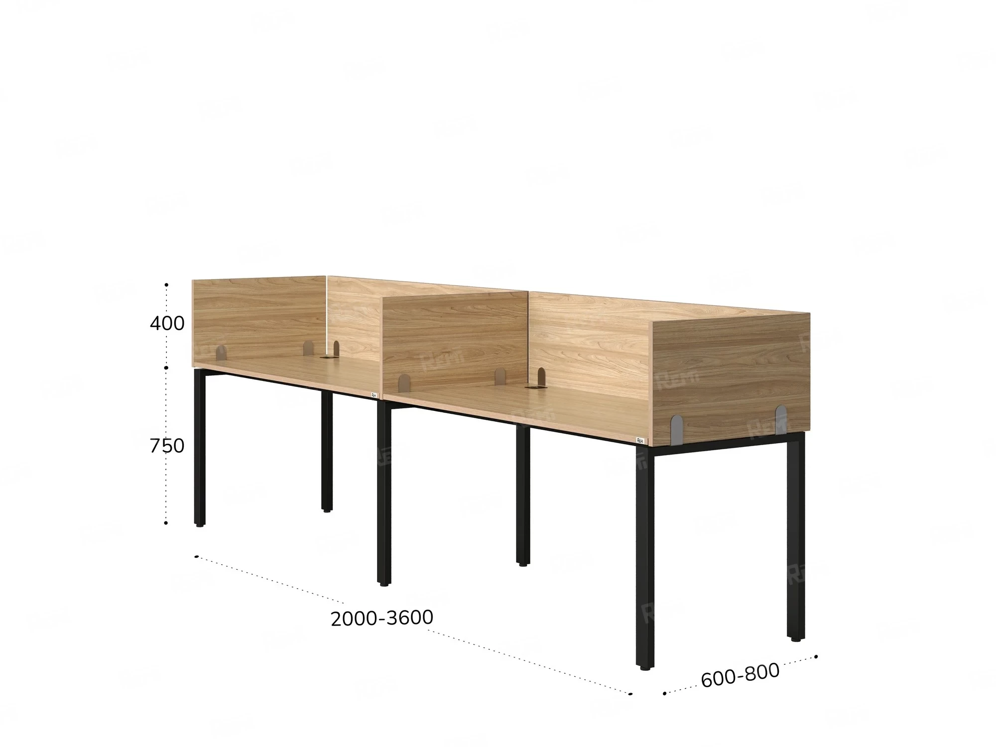 Бенч-система в 1 ряд, 2 рабочих места 5 ЛДСП экранов 2700x800x750 RM167-2-27x8 Вяз Швейцарский светлый/Черный