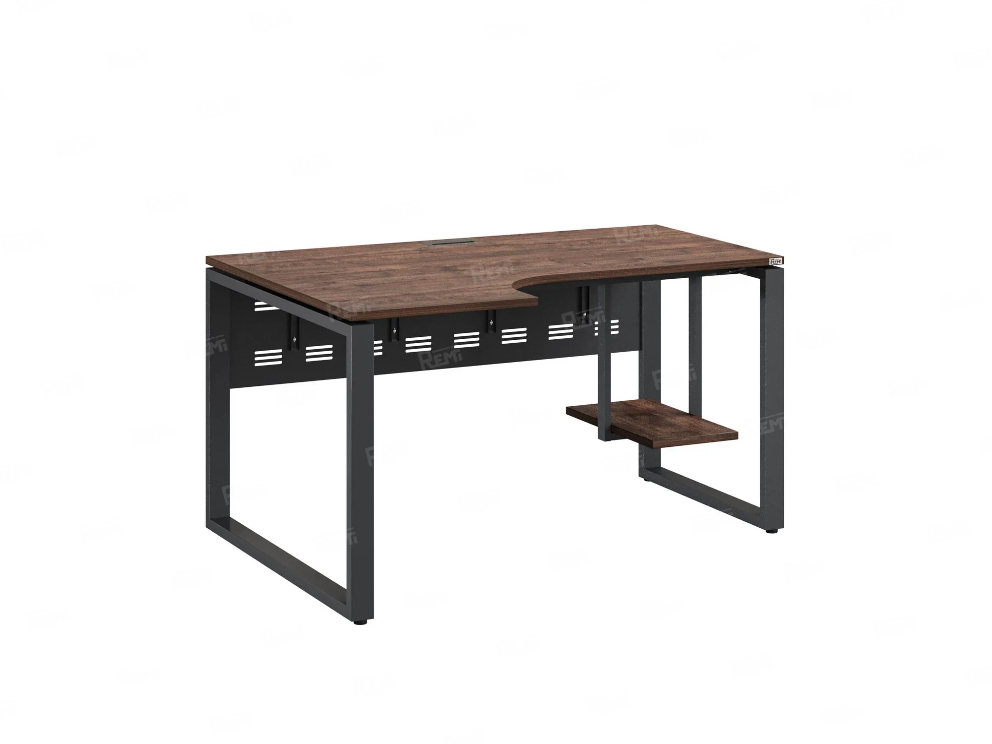 Стол угловой, экран металл, О-опора, левый 1600x800/1000x750, RM056-16x8-10 Дуб Апрельский шоколад/Серый