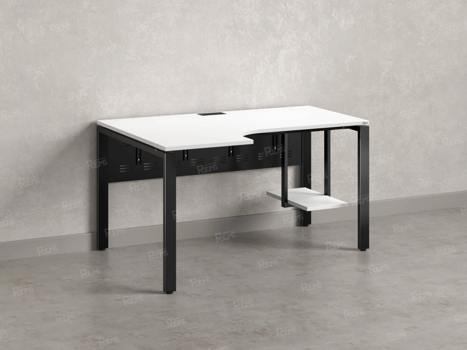 Стол угловой, экран металл, П-опора, левый 1800x700/900x750, RM059-18x7-9 Белый/Черный