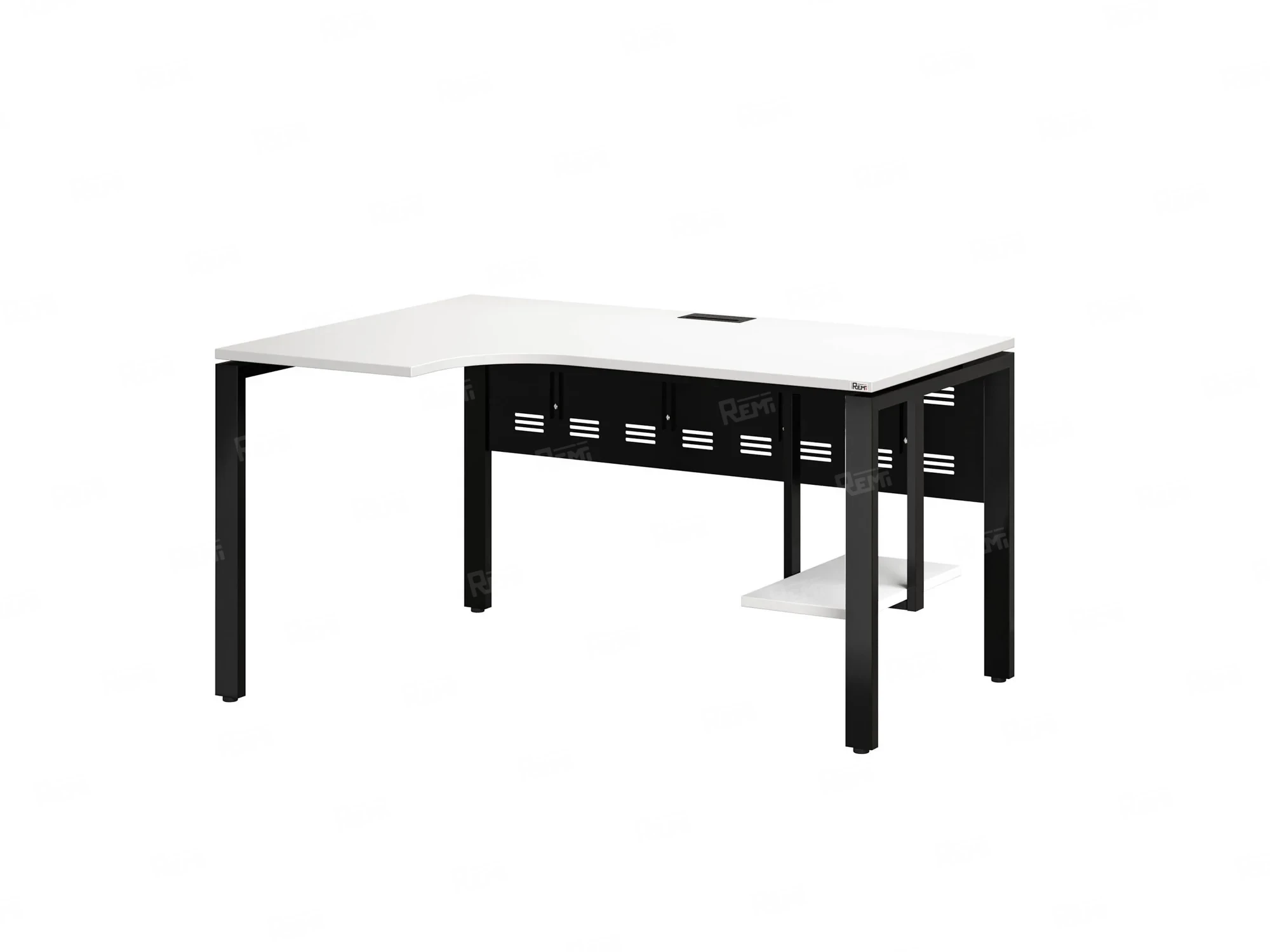 Стол угловой, экран металл, П-опора, левый 1800x700/900x750, RM059-18x7-9 Белый/Черный