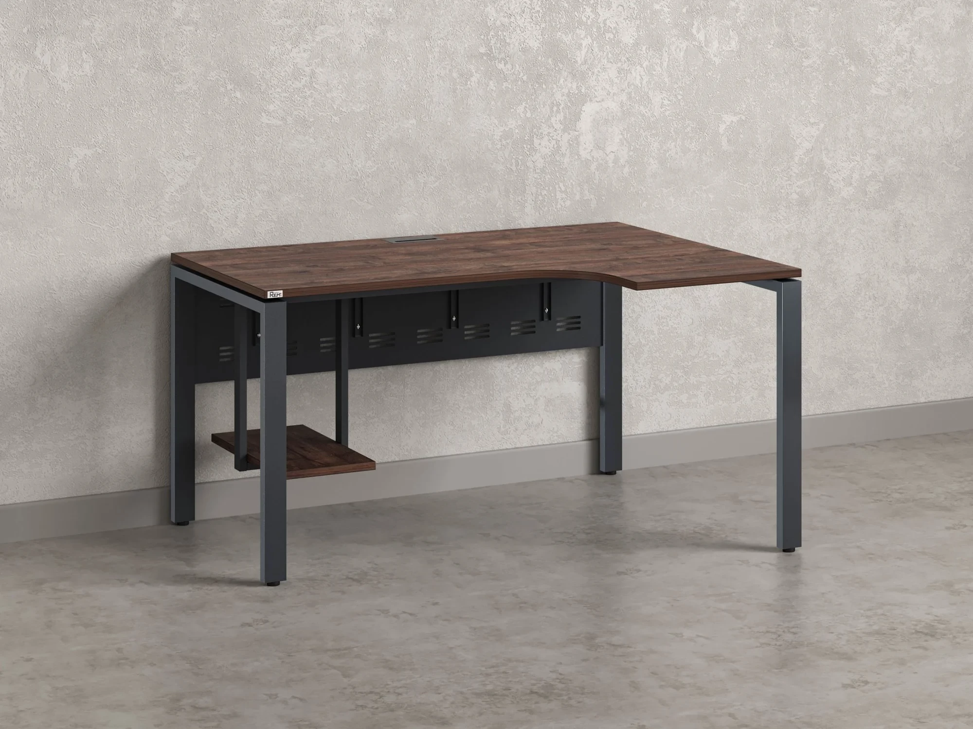 Стол угловой, экран металл, П-опора, правый 1800x800/1000x750, RM058-18x8-10 Дуб Апрельский шоколад/Серый