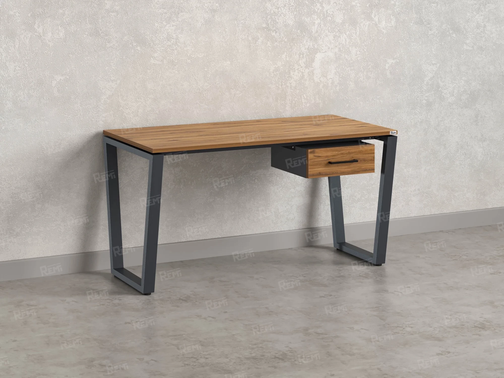 Стол прямой с подвесной тумбой, U-опора 2000x700x750 RM034-20x7 Дуб Юстус/Серый