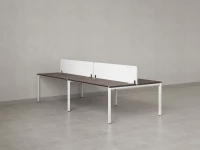 Бенч-система, 4 рабочих места, на П-образных опорах, 2 тканевых экранов 3600x1400x750 RM166-3-18x14 Дуб Апрельский шоколад/Белый