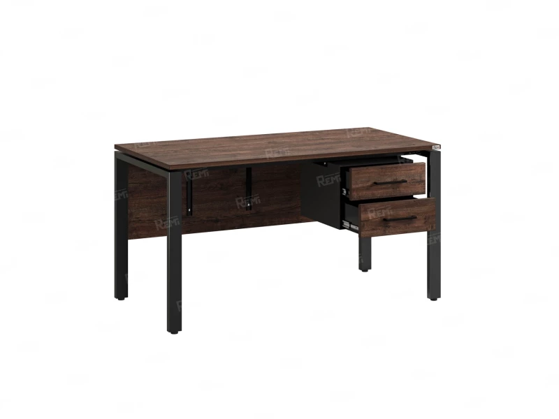 Стол прямой, подвесная тумба, ЛДСП экран, П-опора 1600x600x750 RM031-16x6 Дуб Апрельский шоколад/Черный