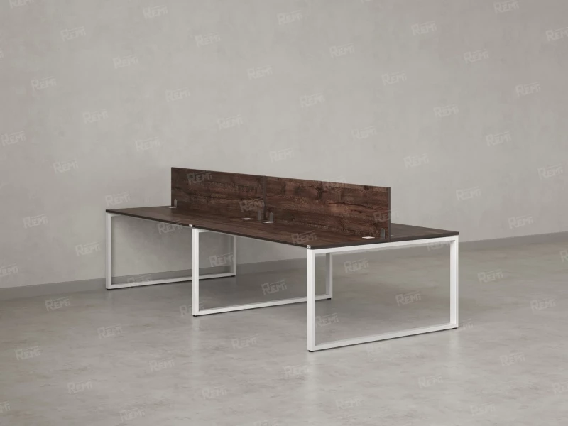 Бенч-система, 4 рабочих места, на О-образных опорах, 2 ЛДСП экранов 2800x1600x750 RM170-4-14x16 Дуб Апрельский шоколад/Белый