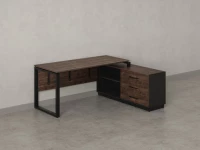 Стол прямой с тумбой R, ЛДСП экран, О-опора 1400x1400x750 RM012R-14x7 Дуб Апрельский шоколад/Черный