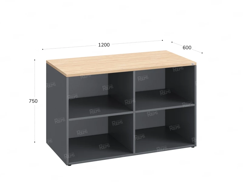 Стеллаж низкий, 4 ячейки 1200х600х750 RM146-12x6 Вяз Швейцарский светлый/Серый