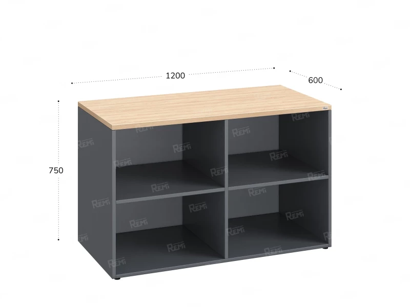 Стеллаж низкий, 4 ячейки 1200х600х750 RM146-12x6 Вяз Швейцарский светлый/Серый