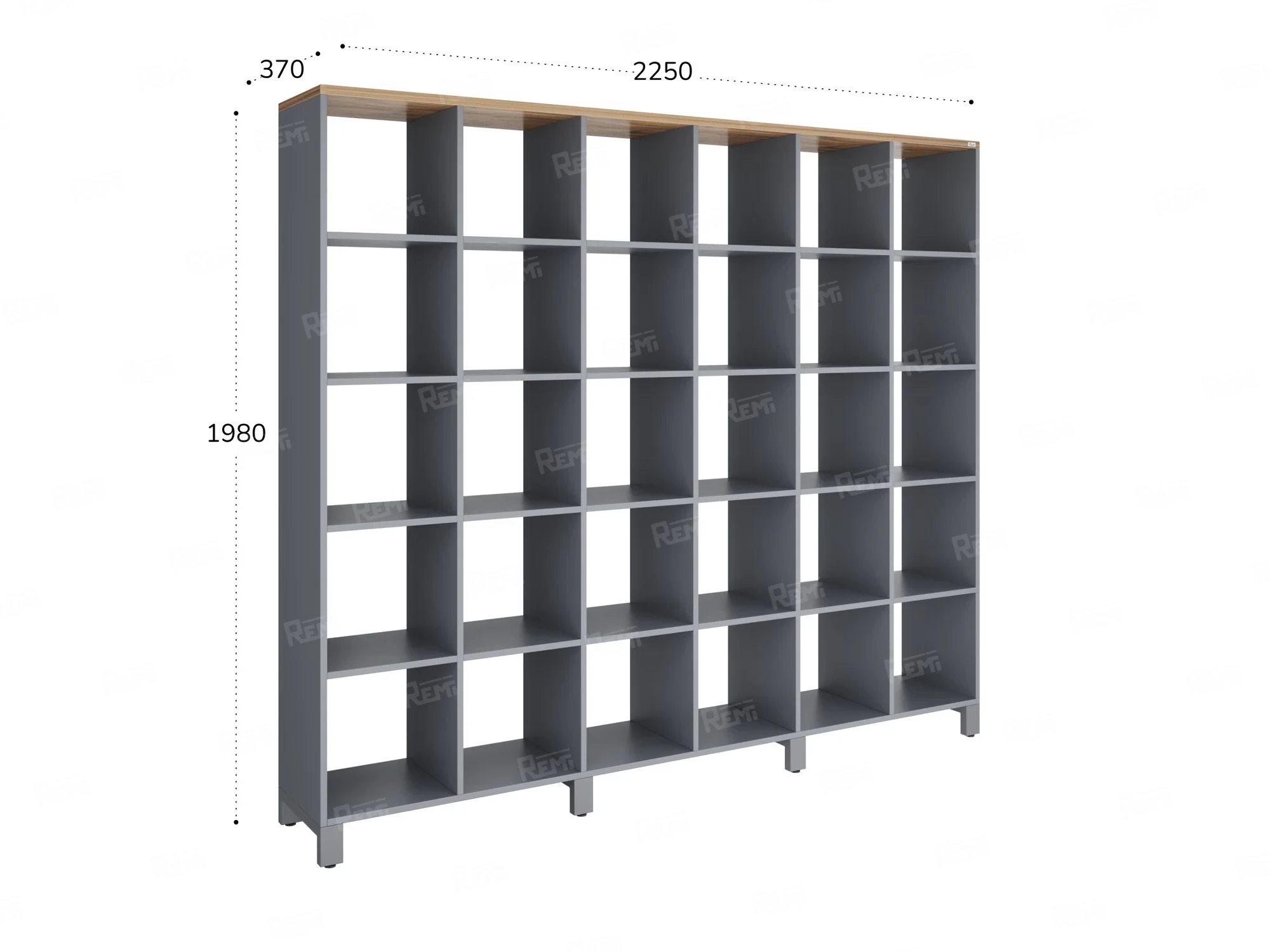 Стеллаж, 30 ячеек 2250х370х1980 RM143-225x37 Дуб Юстус/Серый