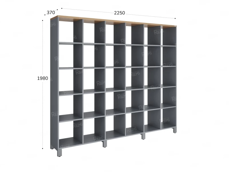 Стеллаж, 30 ячеек 2250х370х1980 RM143-225x37 Дуб Юстус/Серый