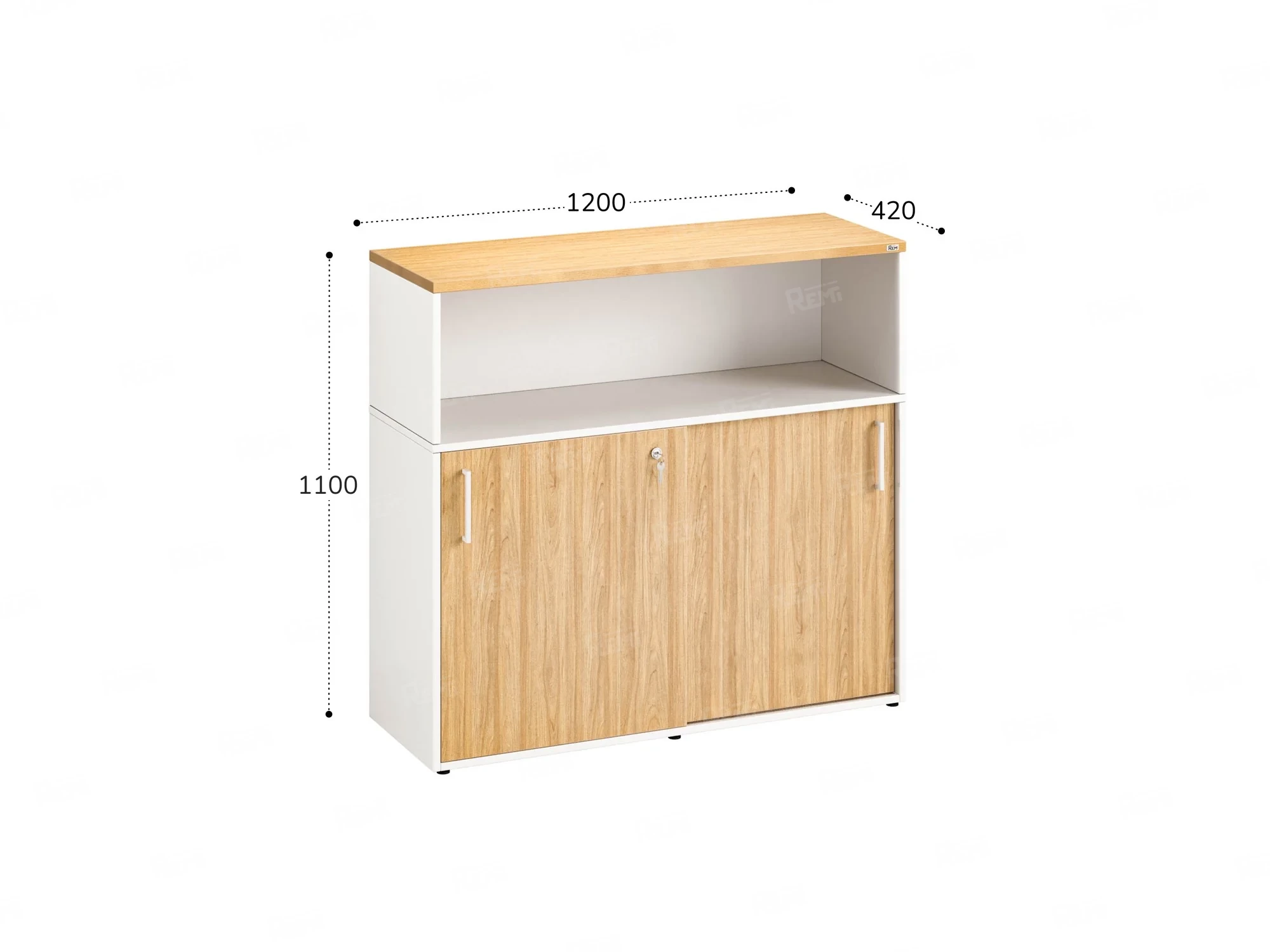 Шкаф-купе низкий, 2 полки с надстройкой, на регулируемых опорах 1200x420x1100 RM127-120x42 Вяз Швейцарский светлый/Белый