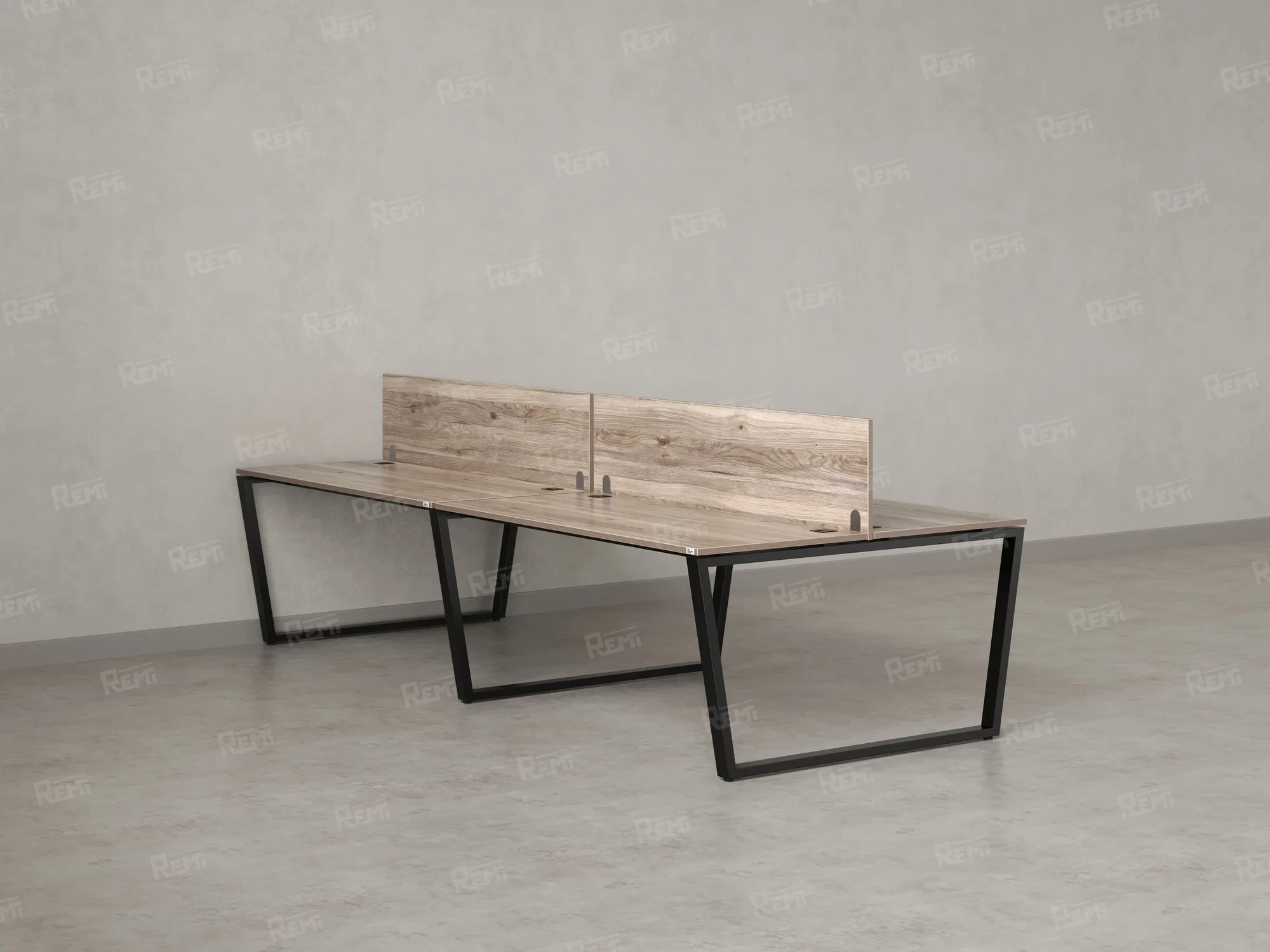 Бенч-система, 4 рабочих места, на U-образных опорах, 2 ЛДСП экранов 3200x1600x750 RM173-4-16x16 Дуб Маувелла/Черный