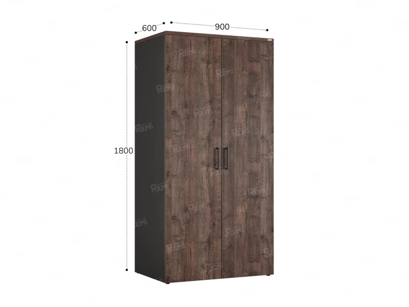 Гардероб, на регулируемых опорах, штанга, 1 полка 900x600x1800 RM159-90x60 Дуб Апрельский шоколад/Черный