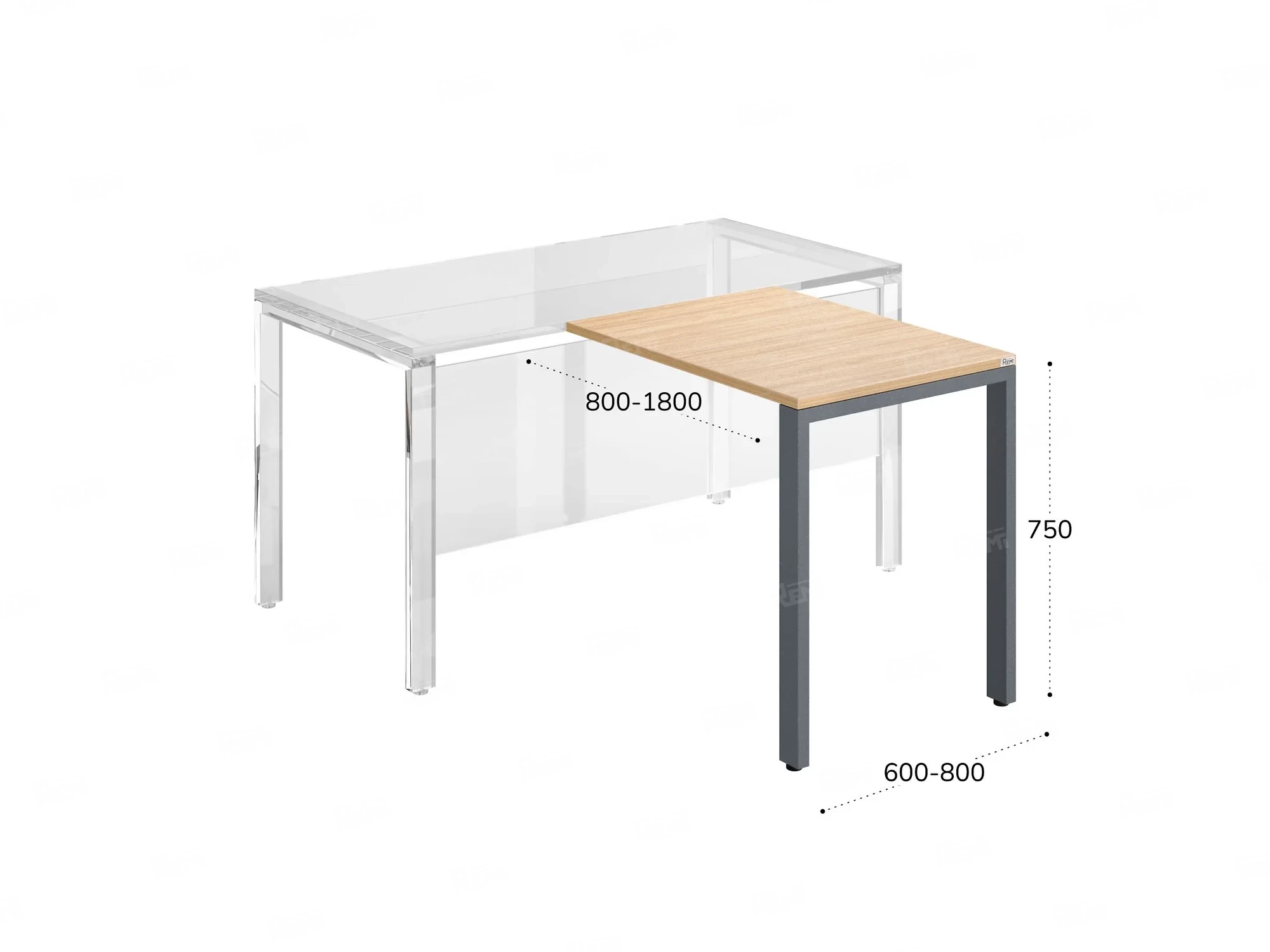 Брифинг прямой, с парящей столешнецей, на О-образном каркасе 1700x800x750 RM072-17x8 Вяз Швейцарский светлый/Серый