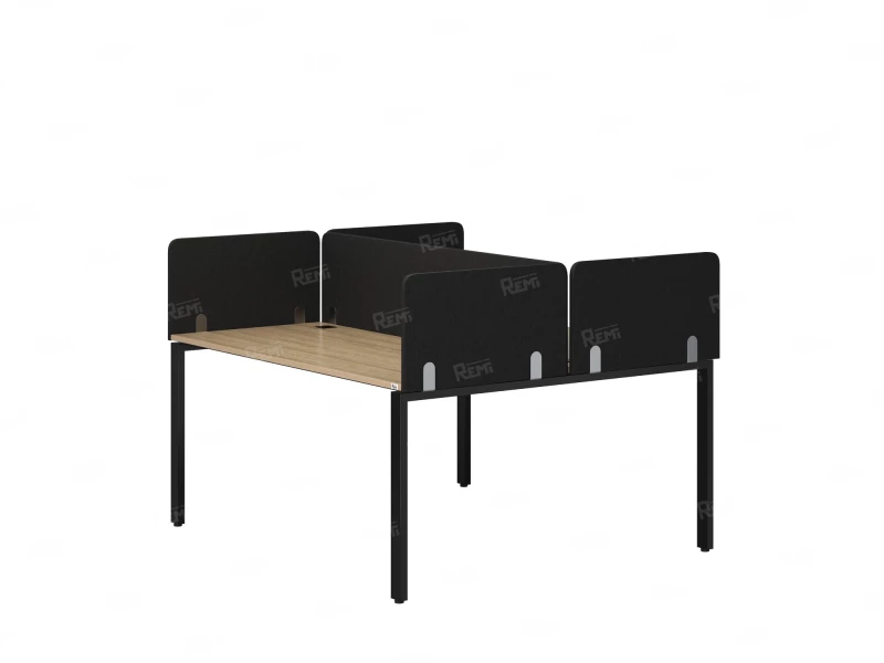 Бенч-система, 2 рабочих места, на П-образных опорах, 5 тканевых экрана 1200x1200x750 RM165-3-12x12 Вяз Швейцарский светлый/Черный