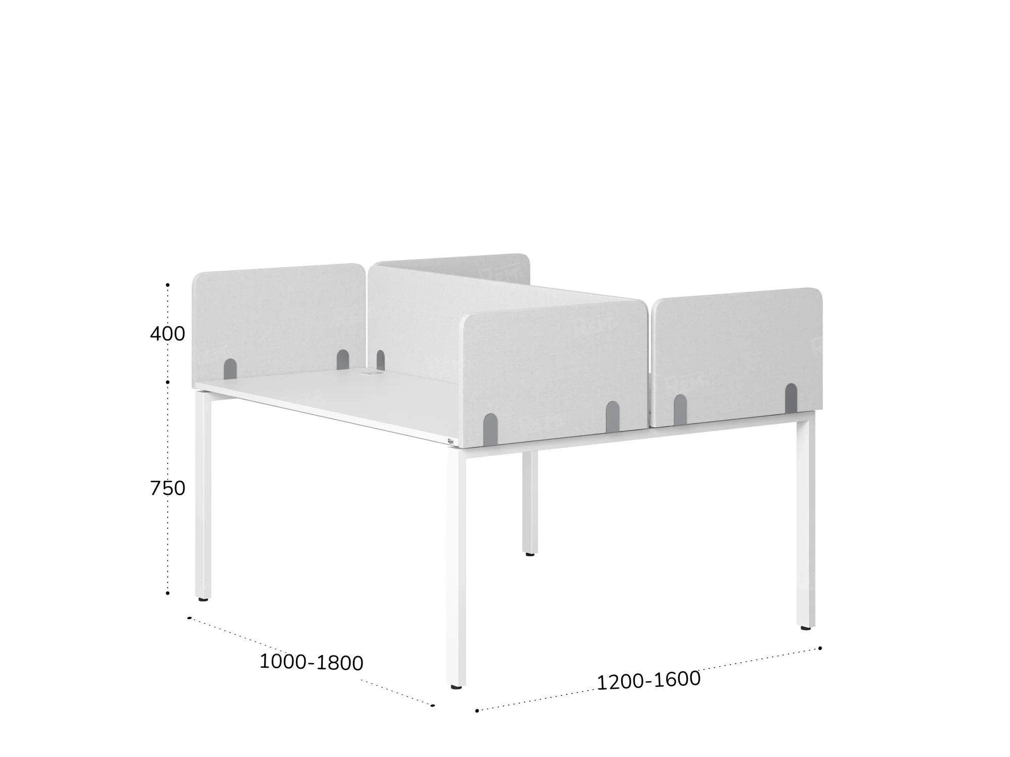 Бенч-система, 2 рабочих места, на П-образных опорах, 5 тканевых экрана 1600x1400x750 RM165-3-16x14 Белый/Белый