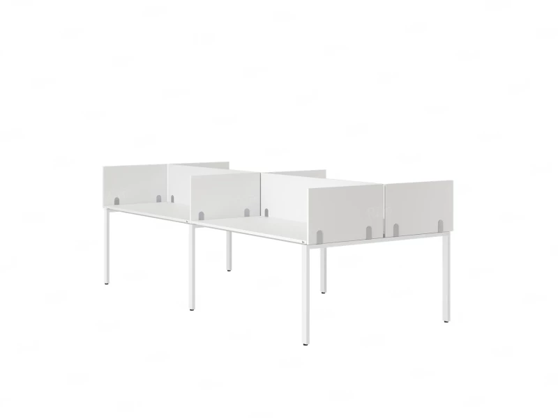 Бенч-система, 4 рабочих места, на П-образных опорах, 8 ЛДСП экранов 2000x1200x750 RM166-2-10x12 Белый/Белый