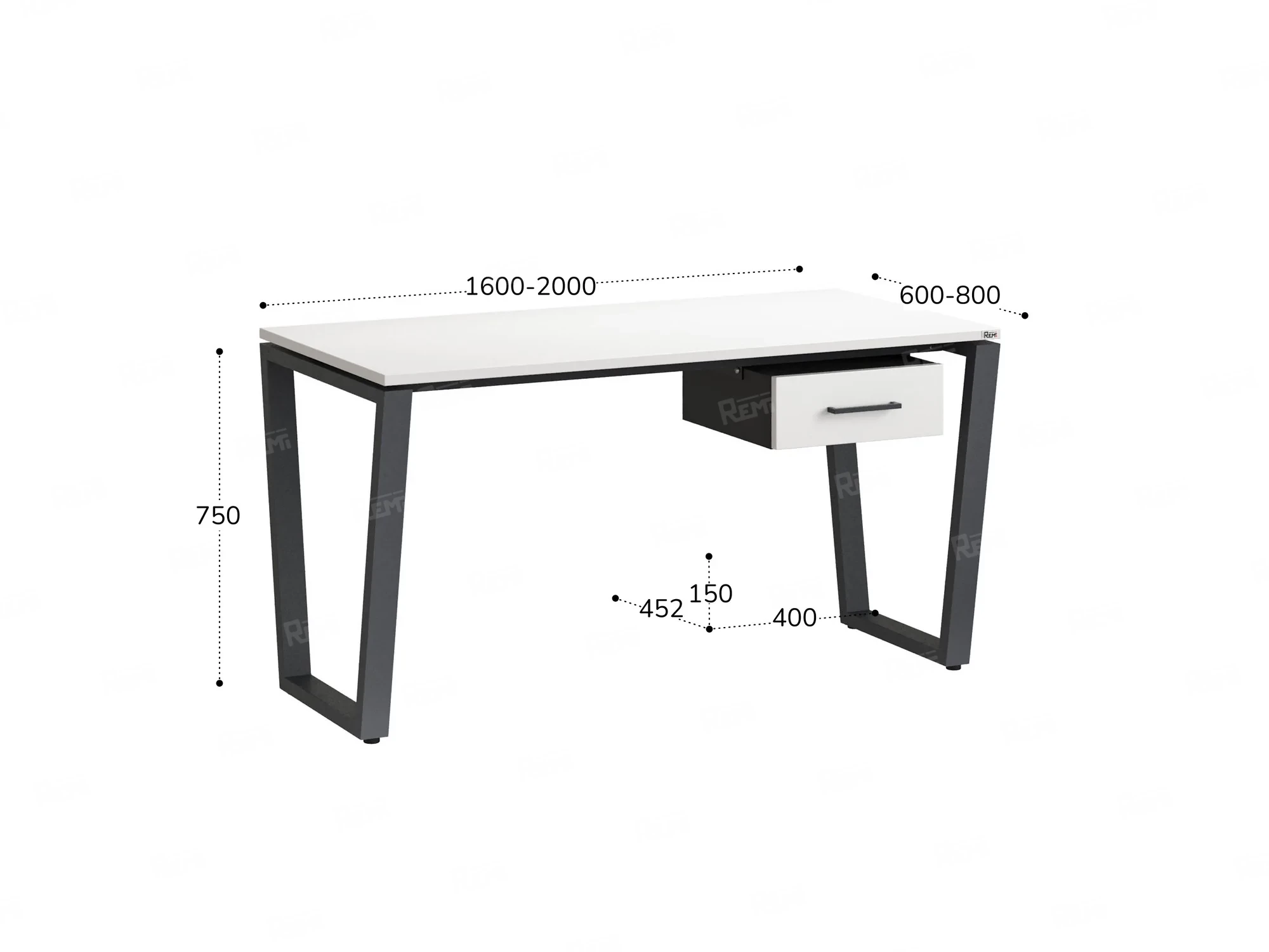 Стол прямой с подвесной тумбой, U-опора 1800x600x750 RM034-18x6 Белый/Серый