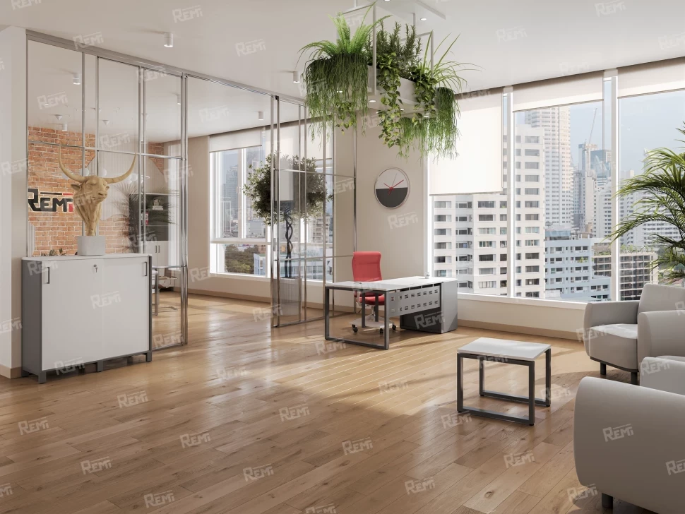 Стол прямой, подвесная тумба, ЛДСП экран, П-опора 1800x800x750 RM031-18x8 Белый/Серый