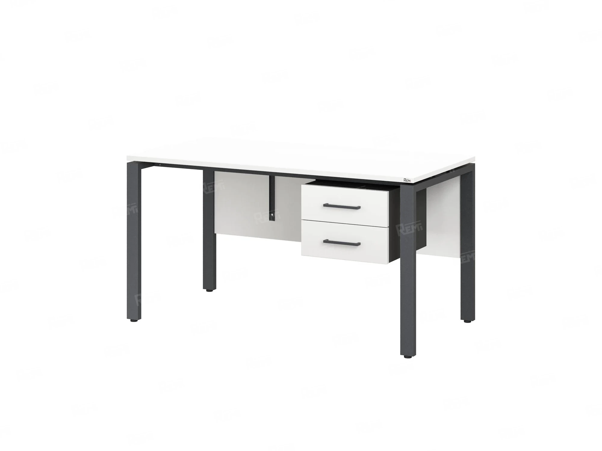 Стол прямой, подвесная тумба, ЛДСП экран, П-опора 1800x800x750 RM031-18x8 Белый/Серый