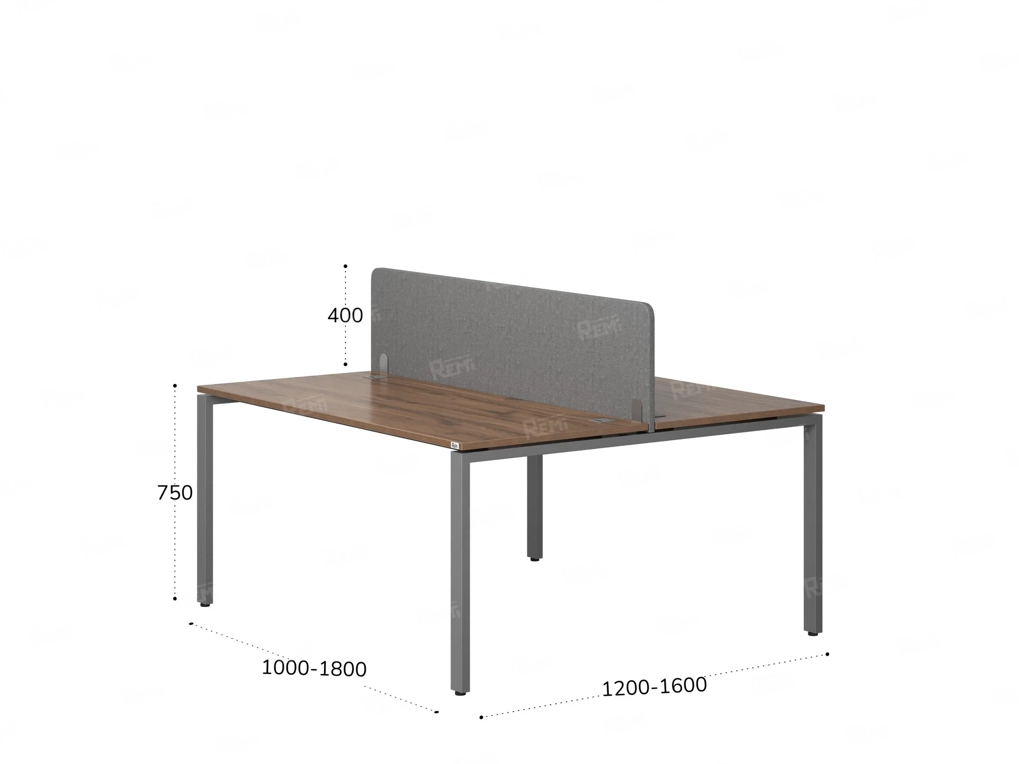 Бенч-система, 2 рабочих места, с одним тканевым экраном 1400x1400x750 RM165-1-14x14 Дуб Юстус/Серый