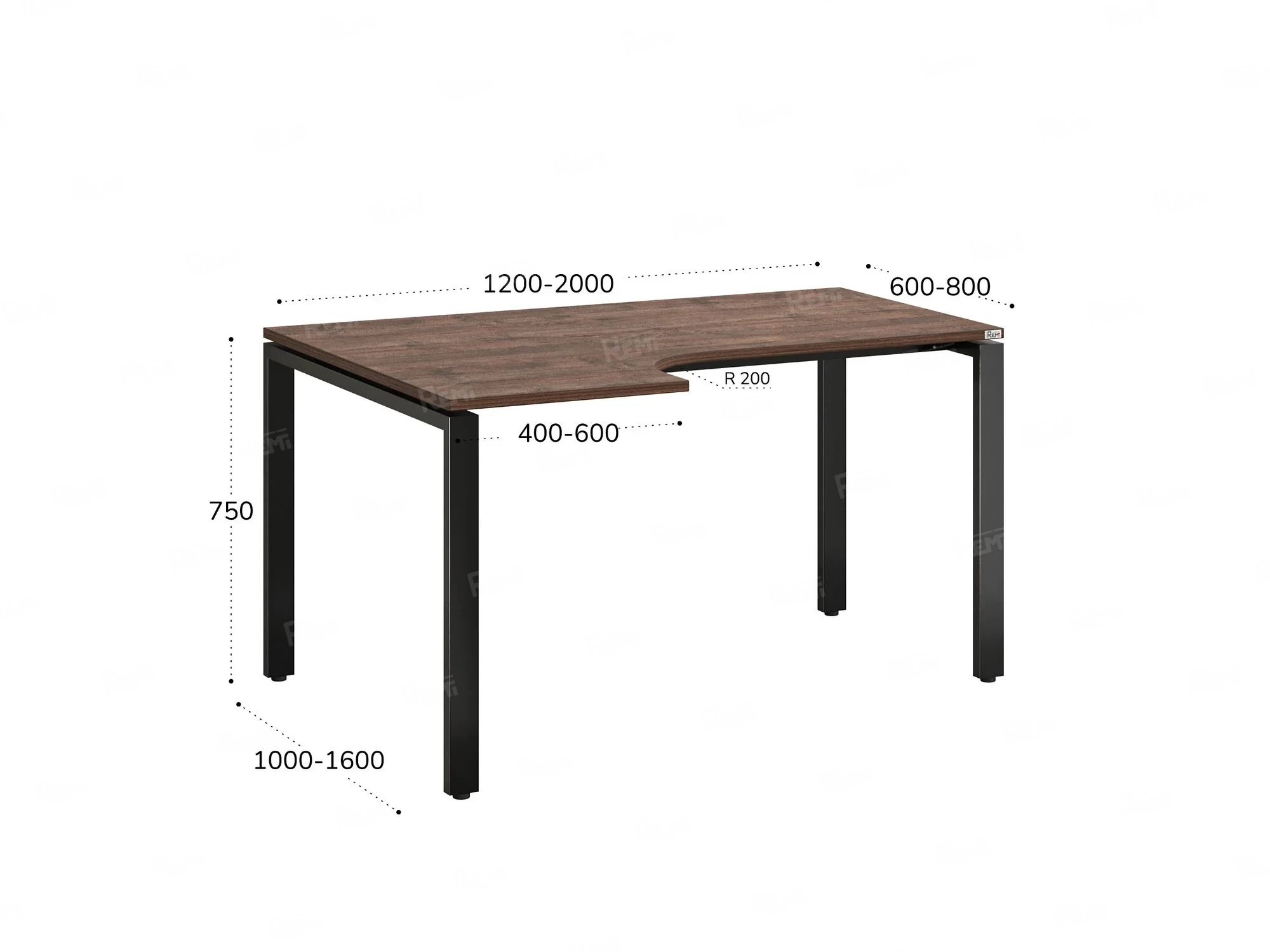 Стол угловой, П-опора, левый 1800x800/1000x750, RM053-18x8-10 Дуб Апрельский шоколад/Черный