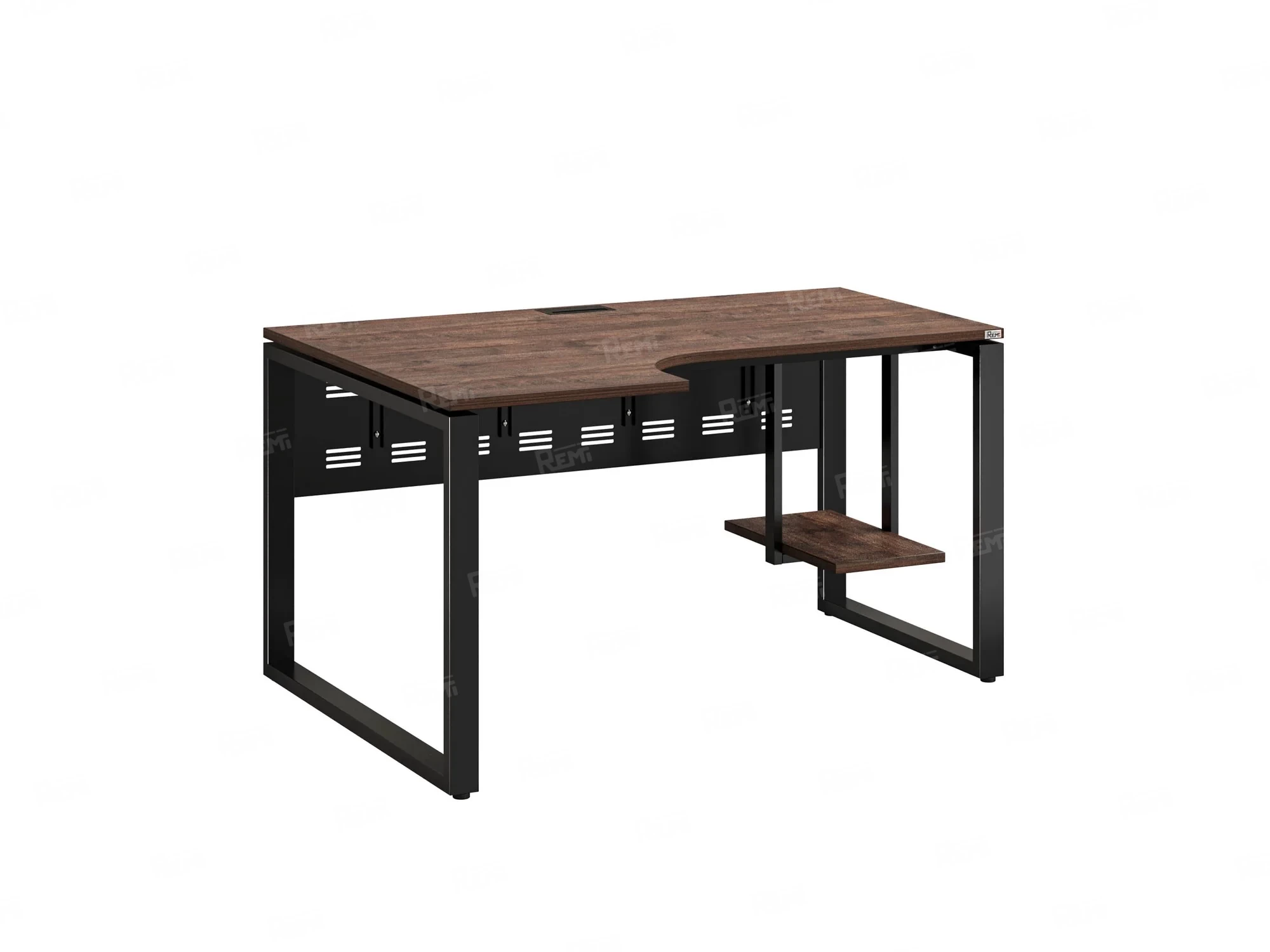Стол угловой, экран металл, О-опора, левый 1600x800/1000x750, RM056-16x8-10 Дуб Апрельский шоколад/Черный
