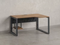 Стол угловой, экран металл, О-опора, правый 1600x900/1200x750, RM057-16x9-12 Дуб Юстус/Серый