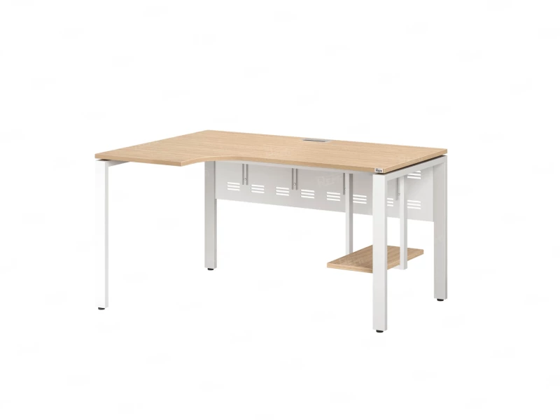 Стол угловой, экран металл, П-опора, левый 1800x700/900x750, RM059-18x7-9 Вяз Швейцарский светлый/Белый