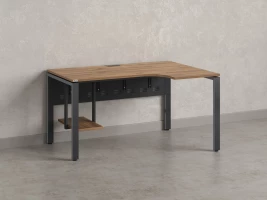 Стол угловой, экран металл, П-опора, правый 1400x900/1200x750, RM058-14x9-12 Дуб Юстус/Серый