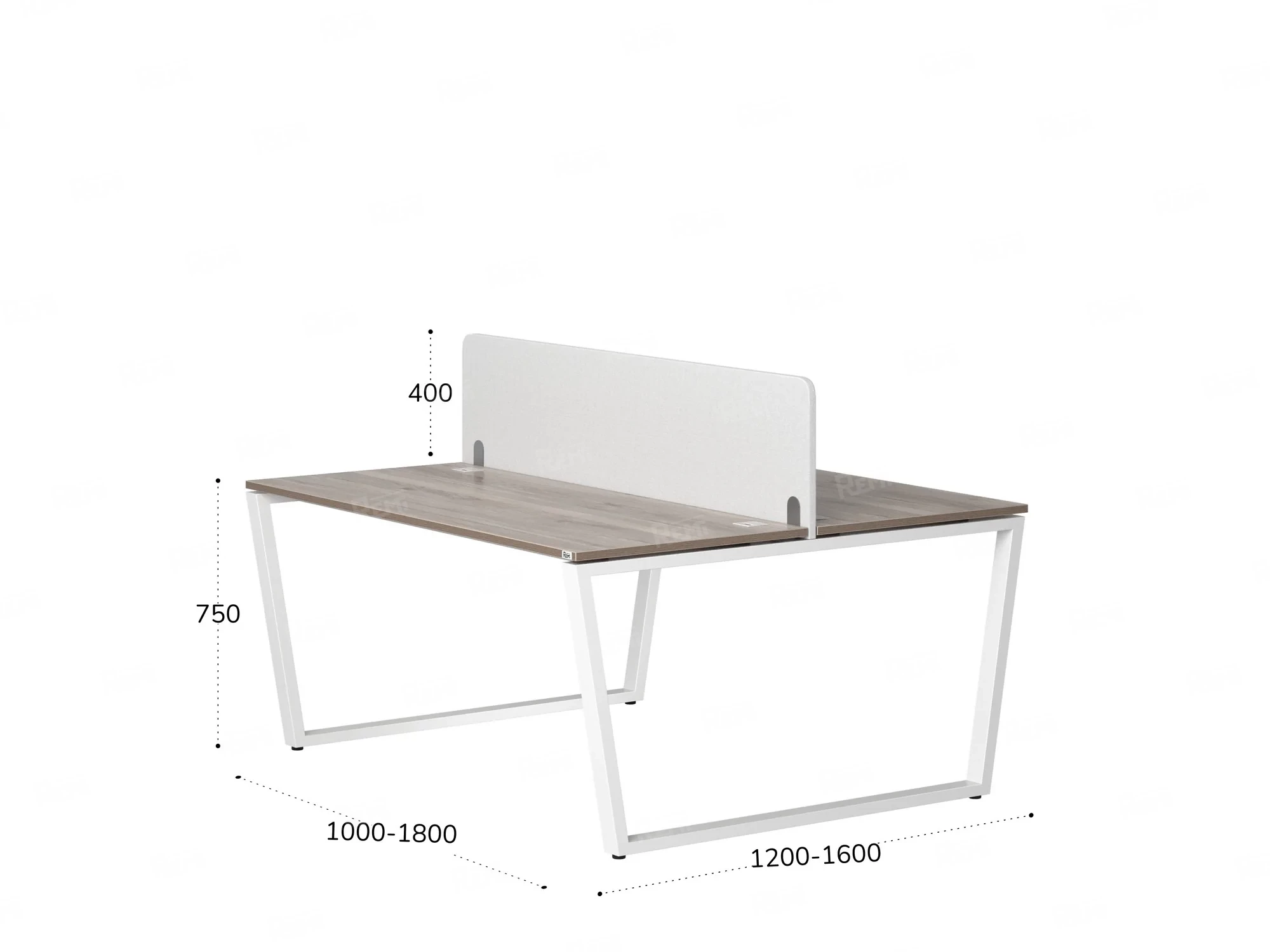 Бенч-система, 2 рабочих места, с одним тканевым экраном 1600x1200x750 RM172-1-16x12 Дуб Маувелла/Белый