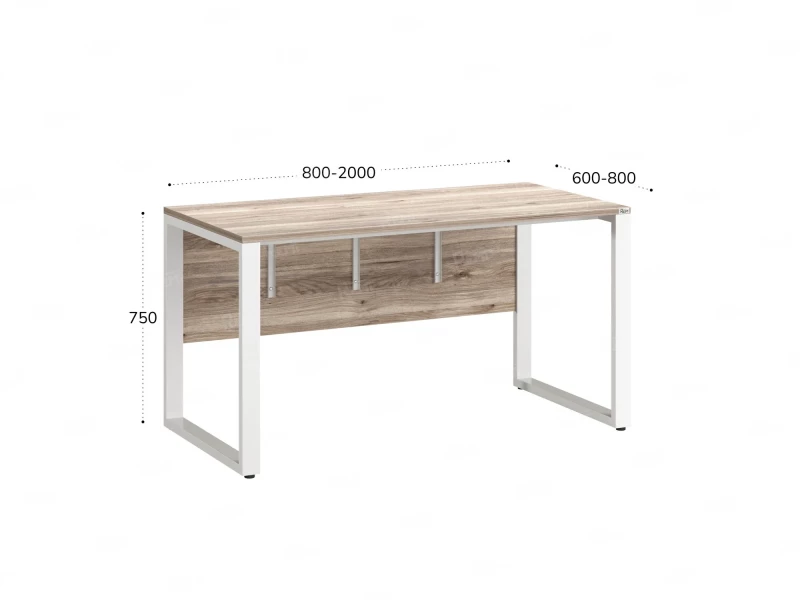 Стол прямой на О-образных опорах, экран ЛДСП 2000x600x750 RM006-20x6 Дуб Маувелла/Белый