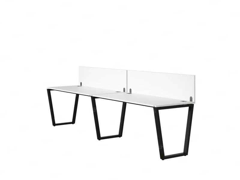 Бенч-система в 1 ряд, 2 рабочих места 2 ЛДСП экранов 2400x800x750 RM174-4-24x8 Белый/Черный