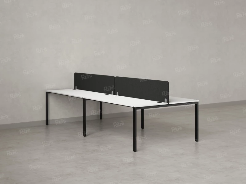 Бенч-система, 4 рабочих места, на П-образных опорах, 2 тканевых экранов 2000x1200x750 RM166-3-10x12 Белый/Черный