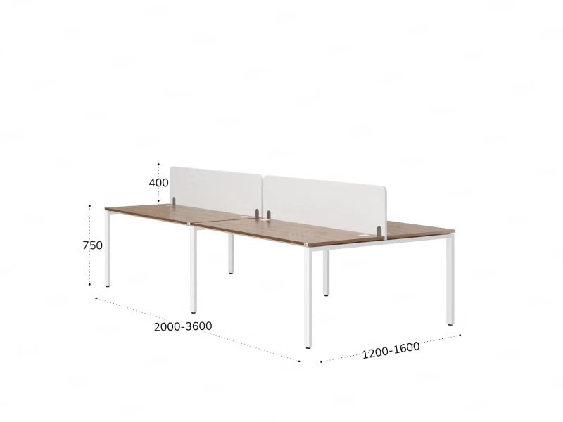 Бенч-система, 4 рабочих места, на П-образных опорах, 2 тканевых экранов 2800x1200x750 RM166-3-14x12 Дуб Юстус/Белый
