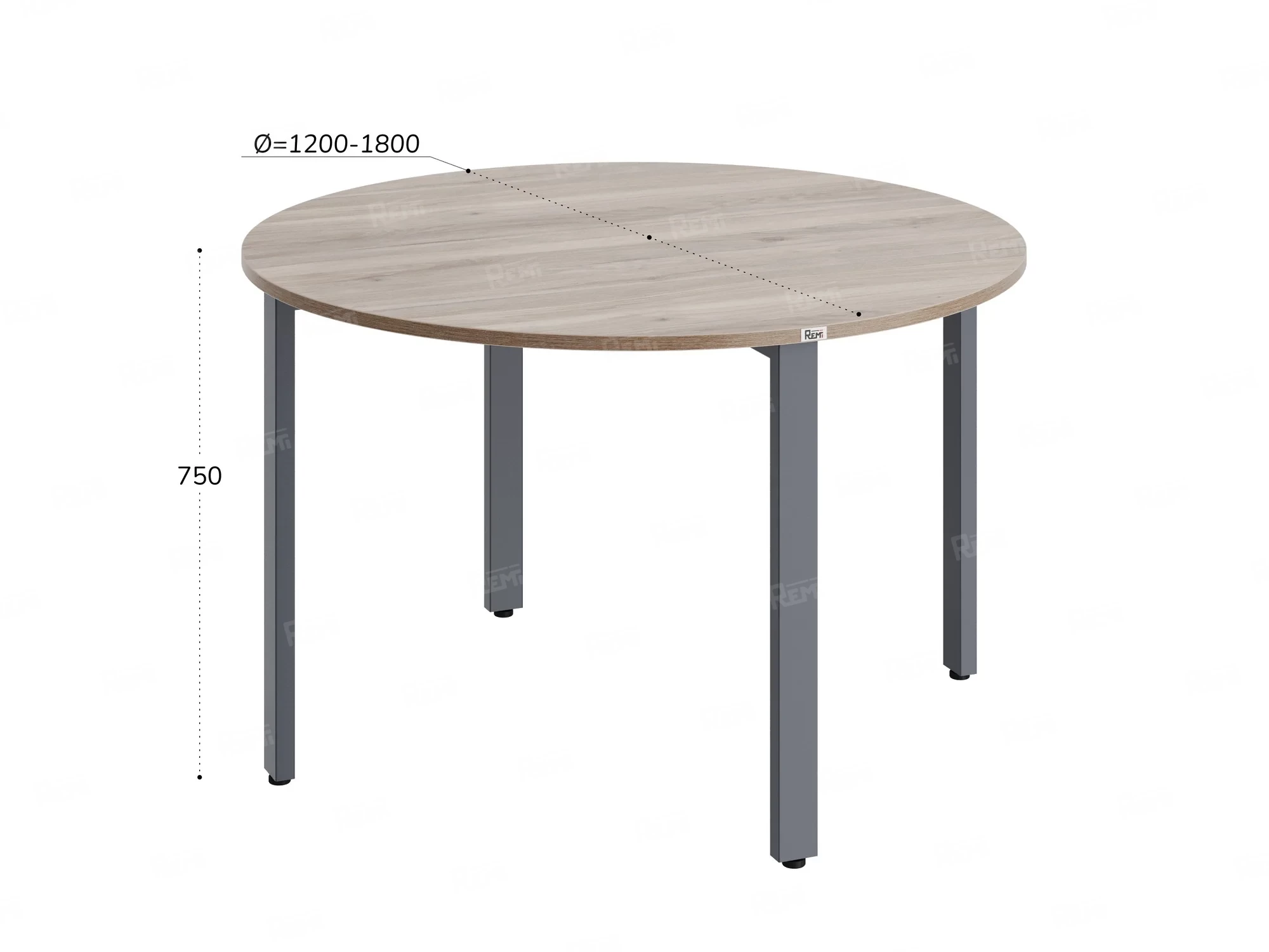 Круглый стол на П-образных опорах 1300x1300x750 RM186-13x13 Дуб Маувелла/Серый
