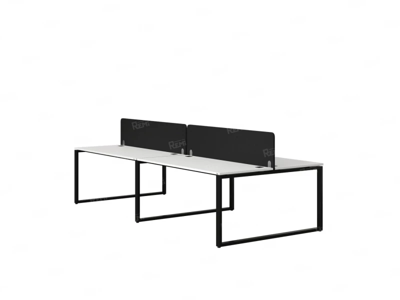 Бенч-система, 4 рабочих места, на О-образных опорах, 2 тканевых экранов 3200x1400x750 RM170-3-16x14 Белый/Черный