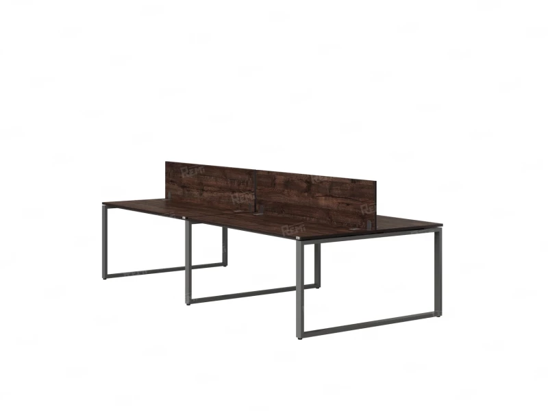 Бенч-система, 4 рабочих места, на О-образных опорах, 2 ЛДСП экранов 2800x1600x750 RM170-4-14x16 Дуб Апрельский шоколад/Серый