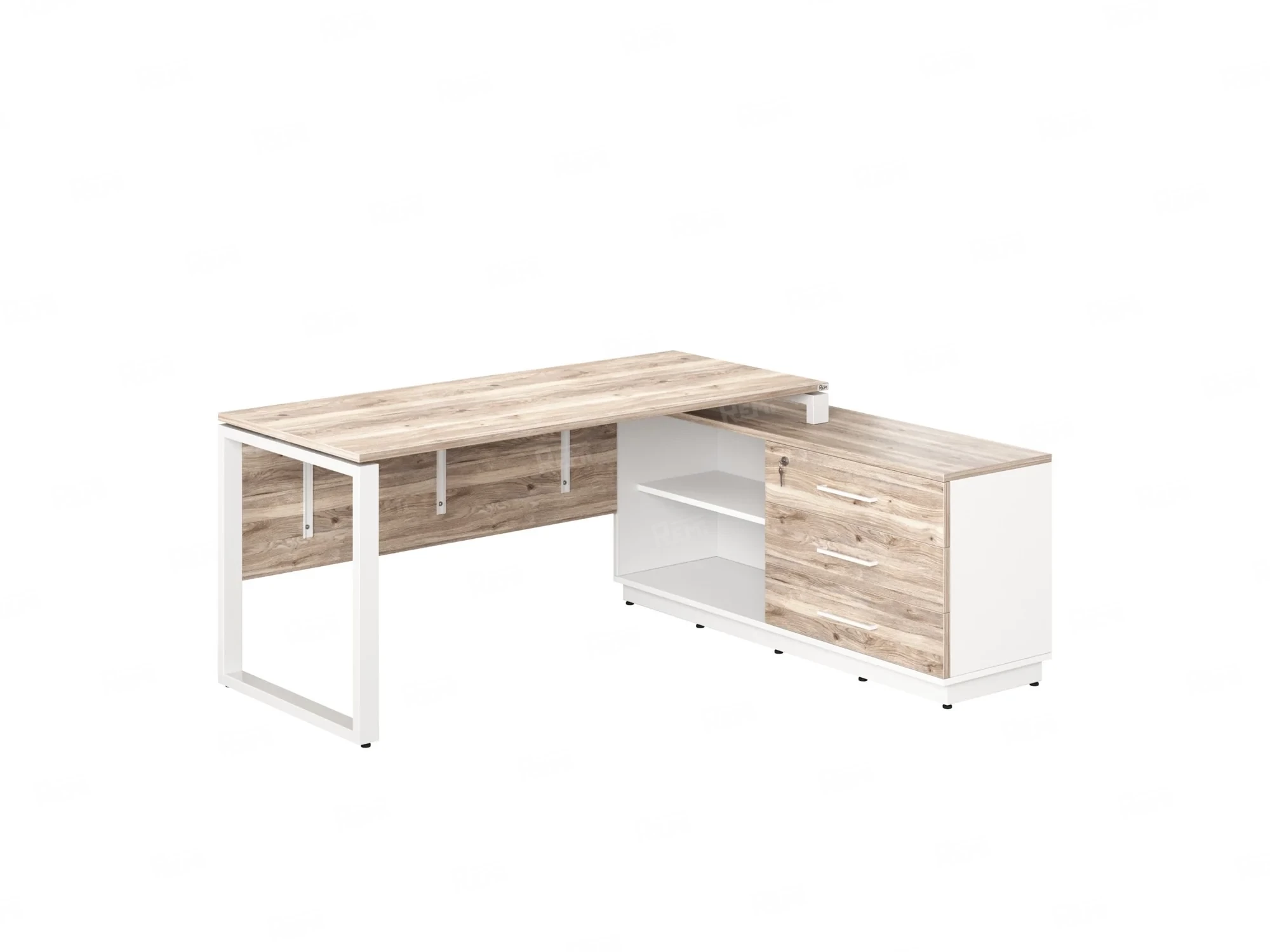 Стол прямой с тумбой R, ЛДСП экран, О-опора 1400x1400x750 RM012R-14x7 Дуб Маувелла/Белый