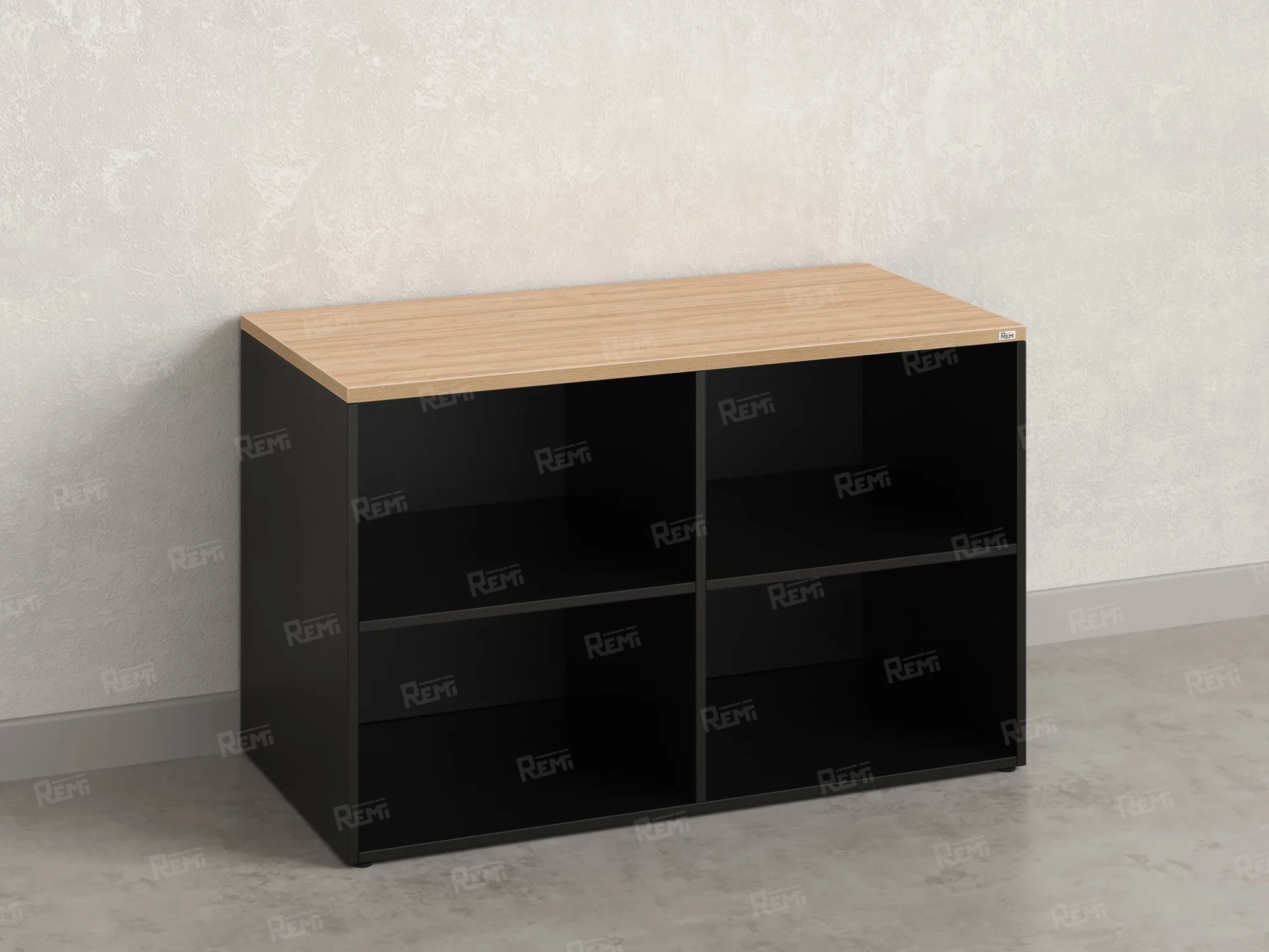 Стеллаж низкий, 4 ячейки 1200х600х750 RM146-12x6 Вяз Швейцарский светлый/Черный