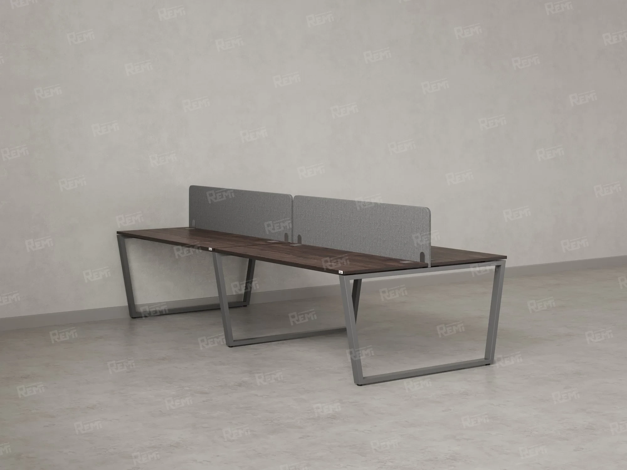 Бенч-система, 4 рабочих места, на U-образных опорах, 2 тканевых экранов 3600x1400x750 RM173-3-18x14 Дуб Апрельский шоколад/Серый